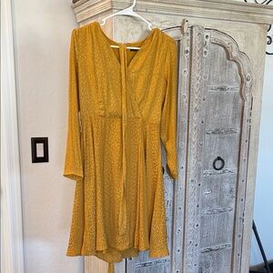 Ann Taylor Mustard Yellow Long Sleeve V-Neck Dress